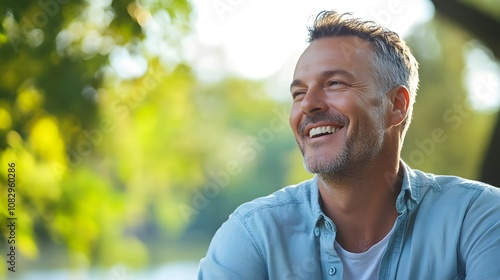 Happy mature man outdoors with copy space