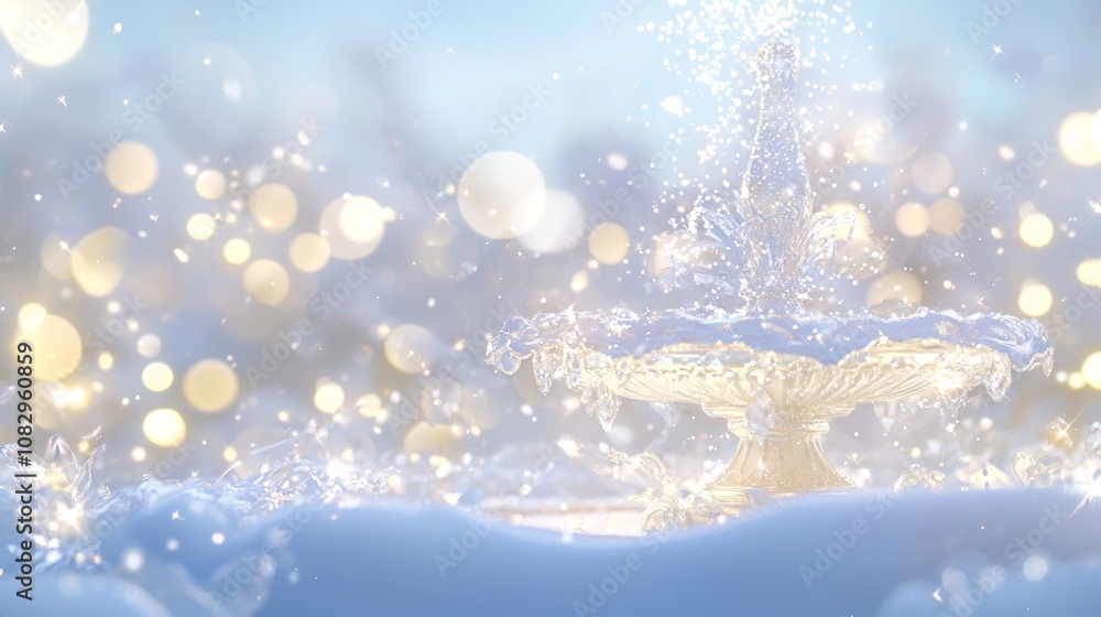Enchanting Winter Wonderland with Glittering Fountain and Sparkling Bokeh Lights - 3D Render Digital Artwork Enchanting Winter Wonderland with Glittering Fountain and Sparkling Bokeh Lights - 3D Render Digital Artwork