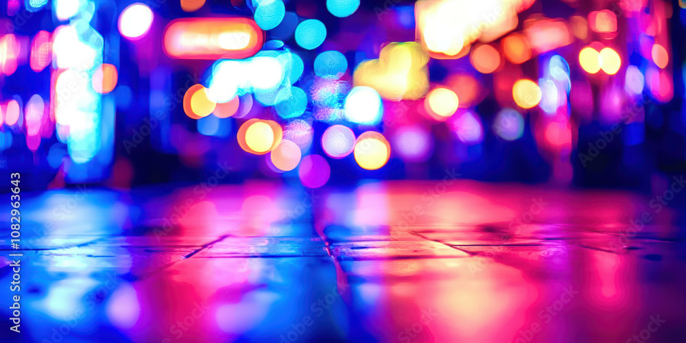 A blurry image of a city street with neon lights A blurry image of a city street with neon lights