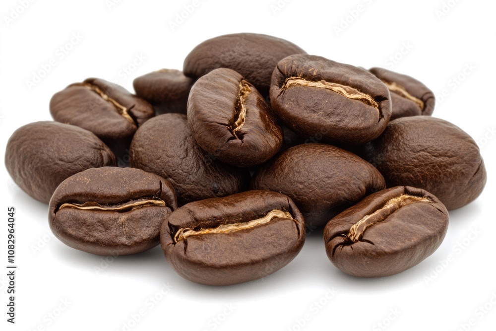Naklejka premium Macro Shot of Select Coffee Beans: A Coffee Lover's Dream Indulging in Italian Espresso and Cappuccino Bliss