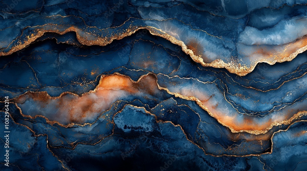 Abstract blue and gold marble texture with fluid patterns and intricate details. Abstract blue and gold marble texture with fluid patterns and intricate details.