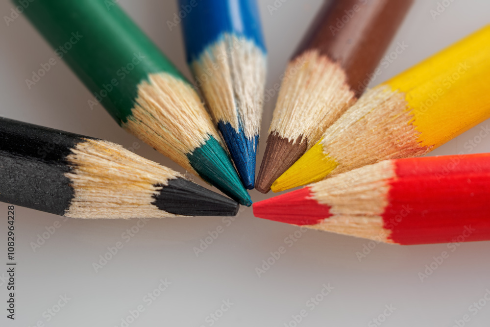 A macro shot of colored pencils showing the vibrant hues and details that inspire creativity and the art of drawing A macro shot of colored pencils showing the vibrant hues and details that inspire creativity and the art of drawing