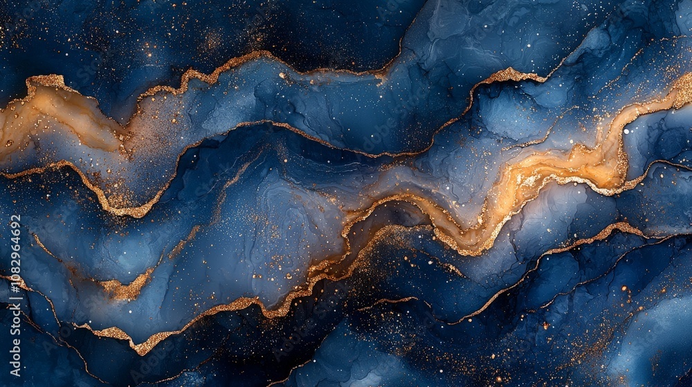 Abstract blue and gold marble texture with fluid patterns and shimmering details. Abstract blue and gold marble texture with fluid patterns and shimmering details.