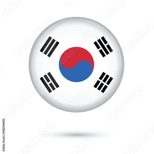 South Korea National official round circle flag in standard colors isolated vector illustration on white background for Independence day, Liberation Day 15 August,17 July, 6 June, 1 March celebrations