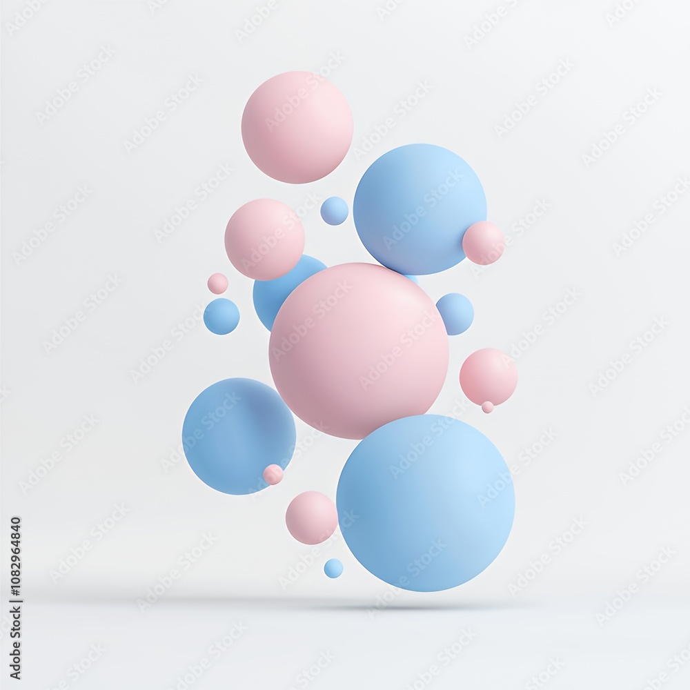 Floating pink and blue spheres against a white background. Floating pink and blue spheres against a white background.