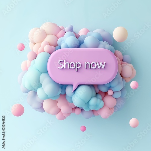 Shop now text bubble in pastel colors