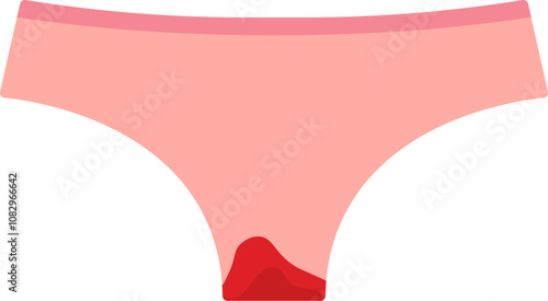 Pink panties with red mestrual blood icon. Vector illustration.	