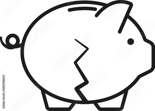 Broken piggy bank icon. Piggy bank with a crack. Vector. Line style.	