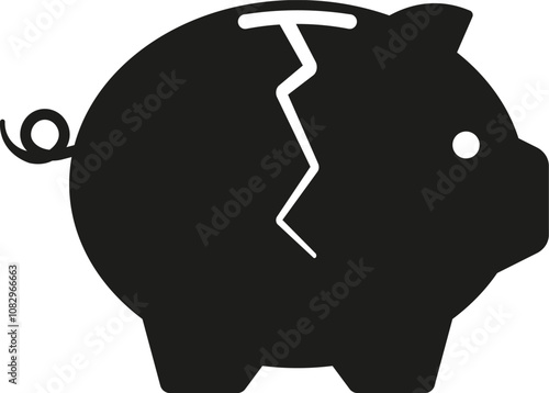 Broken piggy bank icon. Piggy bank with a crack. Vector. Flat design.	