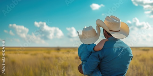 father and son look at the plot of land
