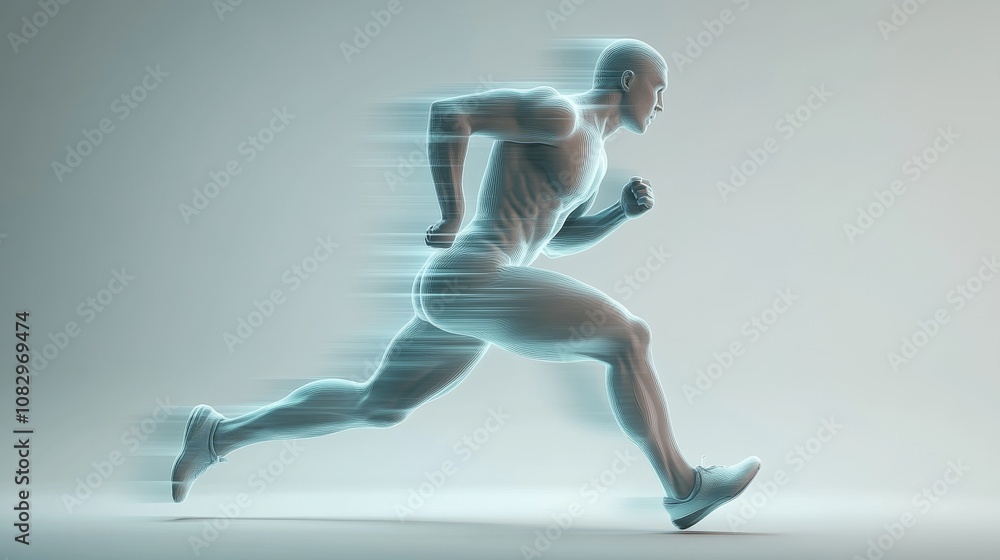Muscular male athlete running at high speed with motion blur effect Muscular male athlete running at high speed with motion blur effect
