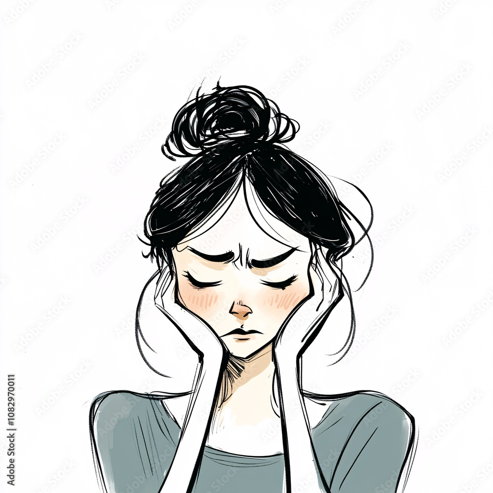 Abstract Illustration of a Young Woman in Distress, Expressing Anxiety and Emotional Struggle, Hand-Drawn Style for Mental Health Themes Abstract Illustration of a Young Woman in Distress, Expressing Anxiety and Emotional Struggle, Hand-Drawn Style for Mental Health Themes