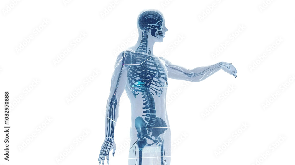 Obraz premium A man's skeleton is shown in a blue and white color scheme