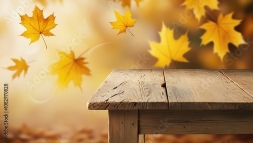 Obraz na płótnie Wooden Table with Autumn Background w salonie