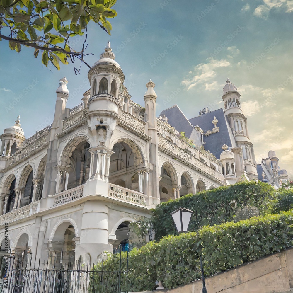 Obraz premium Classic Vintage Landmarks in the Heart of Paris, Featuring Iconic Architecture and Stunning Urban Landscape, Perfect for a Zoom Background with No People Included