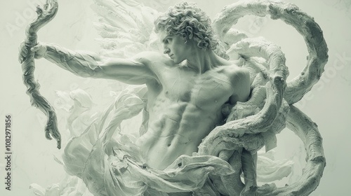 Heracles demigod hero faces formidable Hydra resolve showcasing minimal armor and dramatic lighting capturing action and intensity epic confrontation.