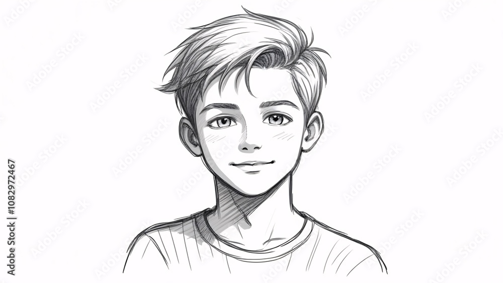Hand-drawn sketch of a young man with short hair. Hand-drawn sketch of a young man with short hair.
