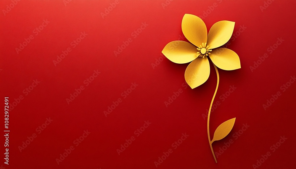 Obraz premium Minimalist gold flower in paper cut style celebrating the elegance of tradition, embodying the spirit of Chinese New Year festivities.