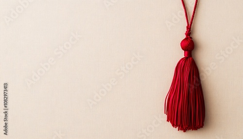 Minimalist Red Tassel Symbolizing Prosperity on Light Beige Background Celebrating Chinese New Year photo