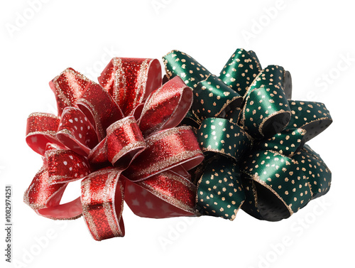 Decorative red and green bow for presents and events, Transparent PNG of red ribbon for holidays, Perfect for Christmas, birthdays, and celebrations, Vibrant holiday gift ribbon design, High-quality  photo