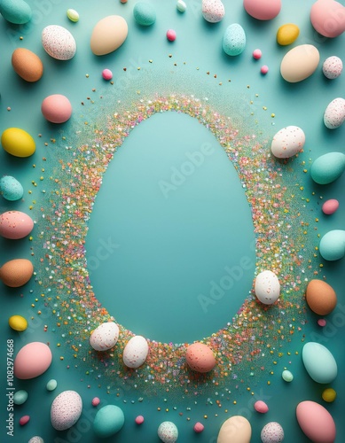 Many different colored eggs arranged in a circle, easter holiday photo