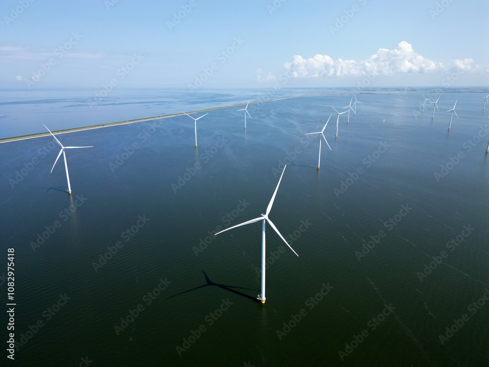 Aerial view of an offshore windpark, Breezanddijk, The Netherlands