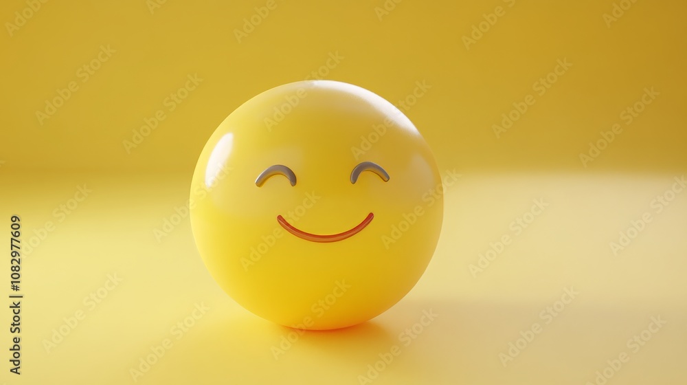 Fototapeta premium 3D rendering of a smiling emoji on yellow background.