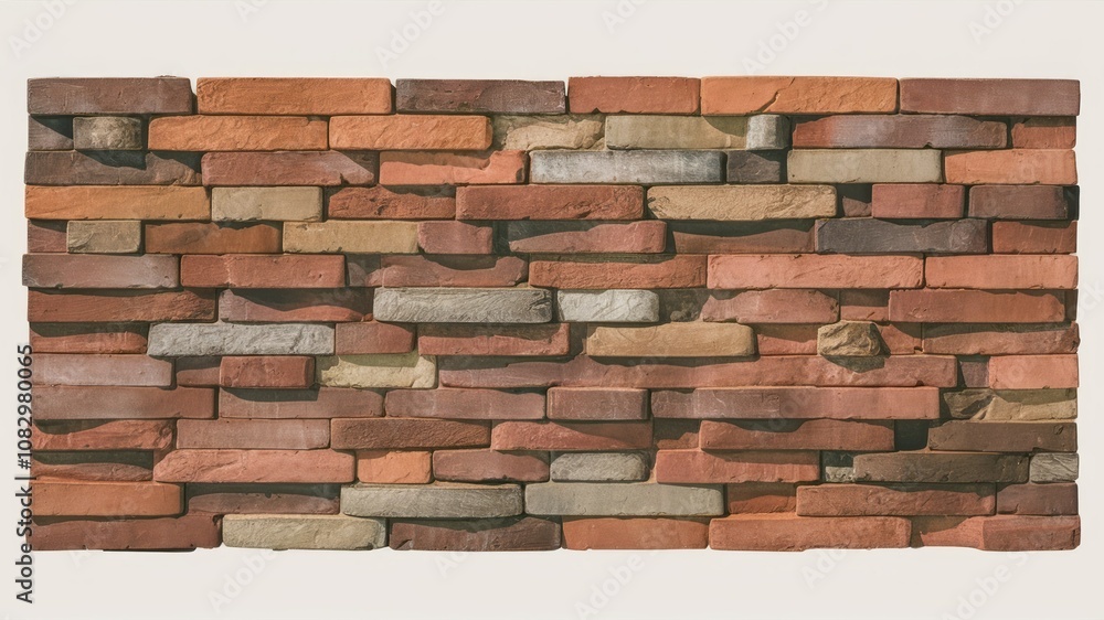 Obraz premium Rustic Brick Wall Texture: A close-up shot showcasing the intricate details of a weathered brick wall, featuring a mix of red, brown, and gray tones with a unique, uneven pattern.