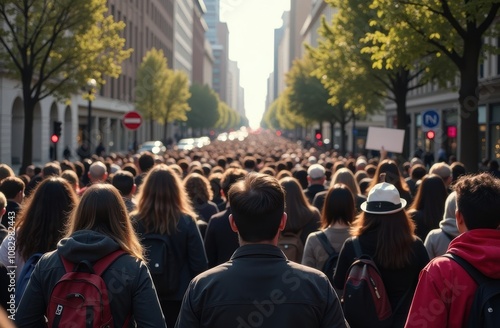 Wallpaper Mural Crowd of anonymous people on street in city center, back view. Protesting demonstration holding signs. Freedom of speech Torontodigital.ca