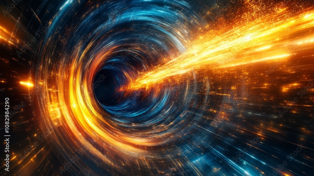 Obraz premium Neon explosion, futuristic data flow, hyper-speed space travel concept. 