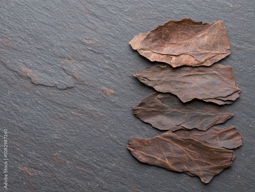 Obraz premium Dried autumn leaves on slate background