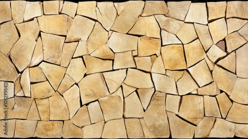 Natural Textured Background of Cut and Stacked Wooden Logs in Various Shapes and Sizes Showing Organic Patterns and Earthy Tones for Design and Decoration photo