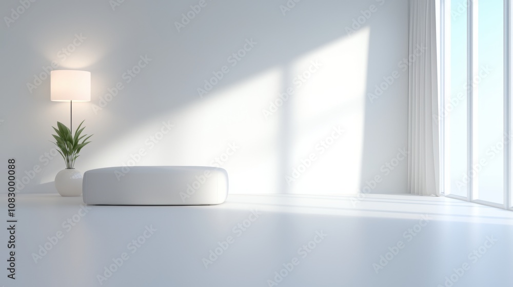 Fototapeta premium A white room with a white couch and a white plant
