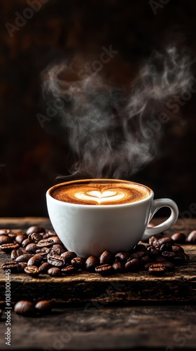Steaming Latte Art Coffee Cup	