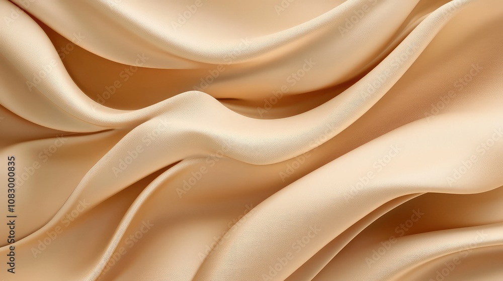 Obraz premium Elegant Satin Fabric Texture with Soft Drapery in Warm Beige Tones, Perfect for Fashion, Interior Design, or Wedding Décor Concepts and Ideas