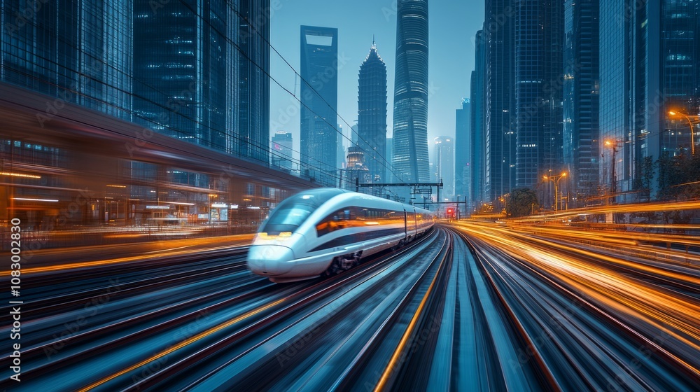 Fototapeta premium High-tech high-speed train long exposure at dusk