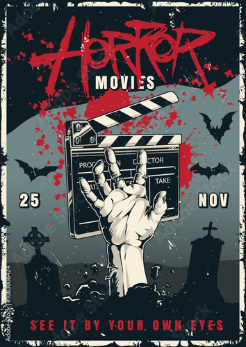 Horror movies with clapperboard graveyard