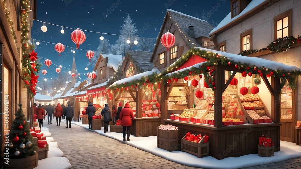 Naklejka premium Cute festive holiday market scene concept for background