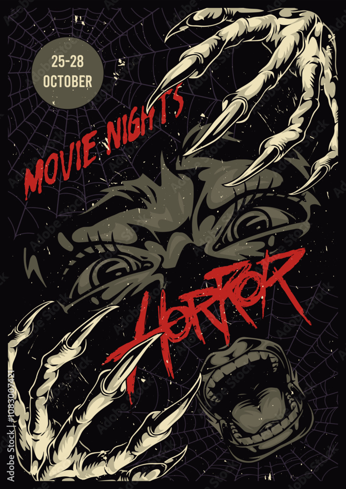 Obraz premium Horror movie night poster for late event