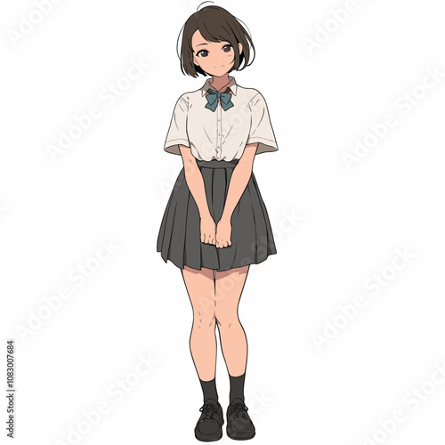 Anime-Style Schoolgirl Full-Body Illustration