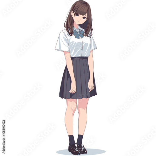 Anime-Style Schoolgirl Full-Body Illustration