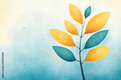 A minimalist illustration of colorful leaves on a soft background. Ideal for nature-themed or decorative designs.