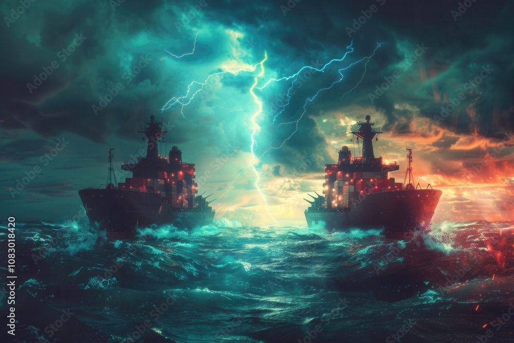 Fototapeta premium Ships Clash in Trade War