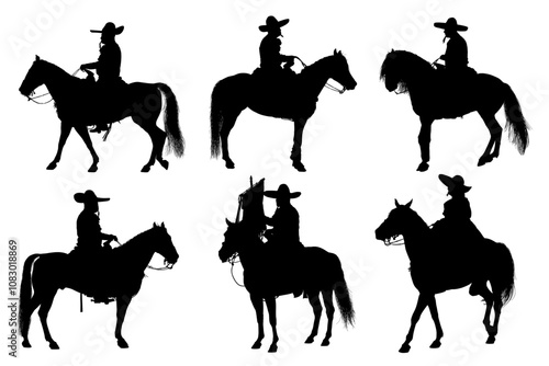 vaqueros, caballos, toro, cuernos, arbol, pony, cabalgata, cambo, arbol, ramas, vector, contraluz, atardecer, charros, mexico, jalisco