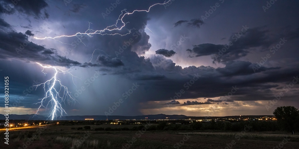 Dark and stormy night sky with lightning and clouds, turbulent ...