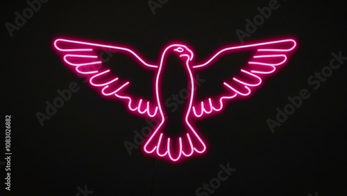 pink neon light falcon outline centered on black background