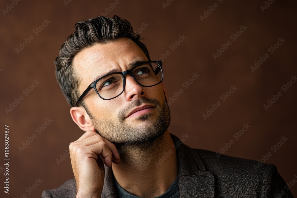 Fototapeta premium A person wearing glasses and a suit jacket, likely an office worker or professional
