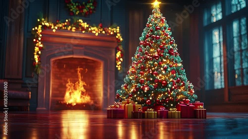 Fireplace and Christmas Tree Looping Ambience Video