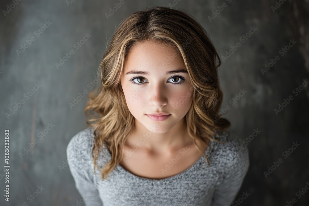 Naklejka premium A beautiful young woman posing for a camera, focused and confident