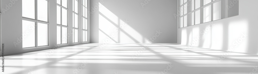 Obraz premium Illuminated minimalist interior space modern design studio 3d render bright environment wide angle view contemporary aesthetic